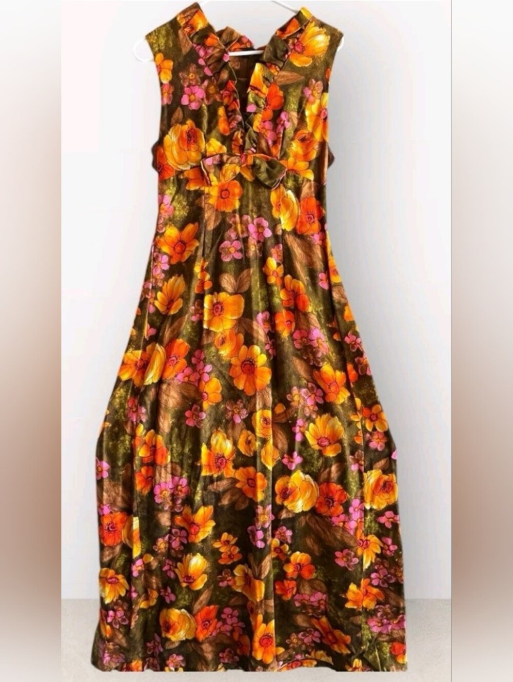 Vintage Kolina Rust Plum Hawaii Sleeveless Barkcloth Cotton Maxi Dress 12 Medium